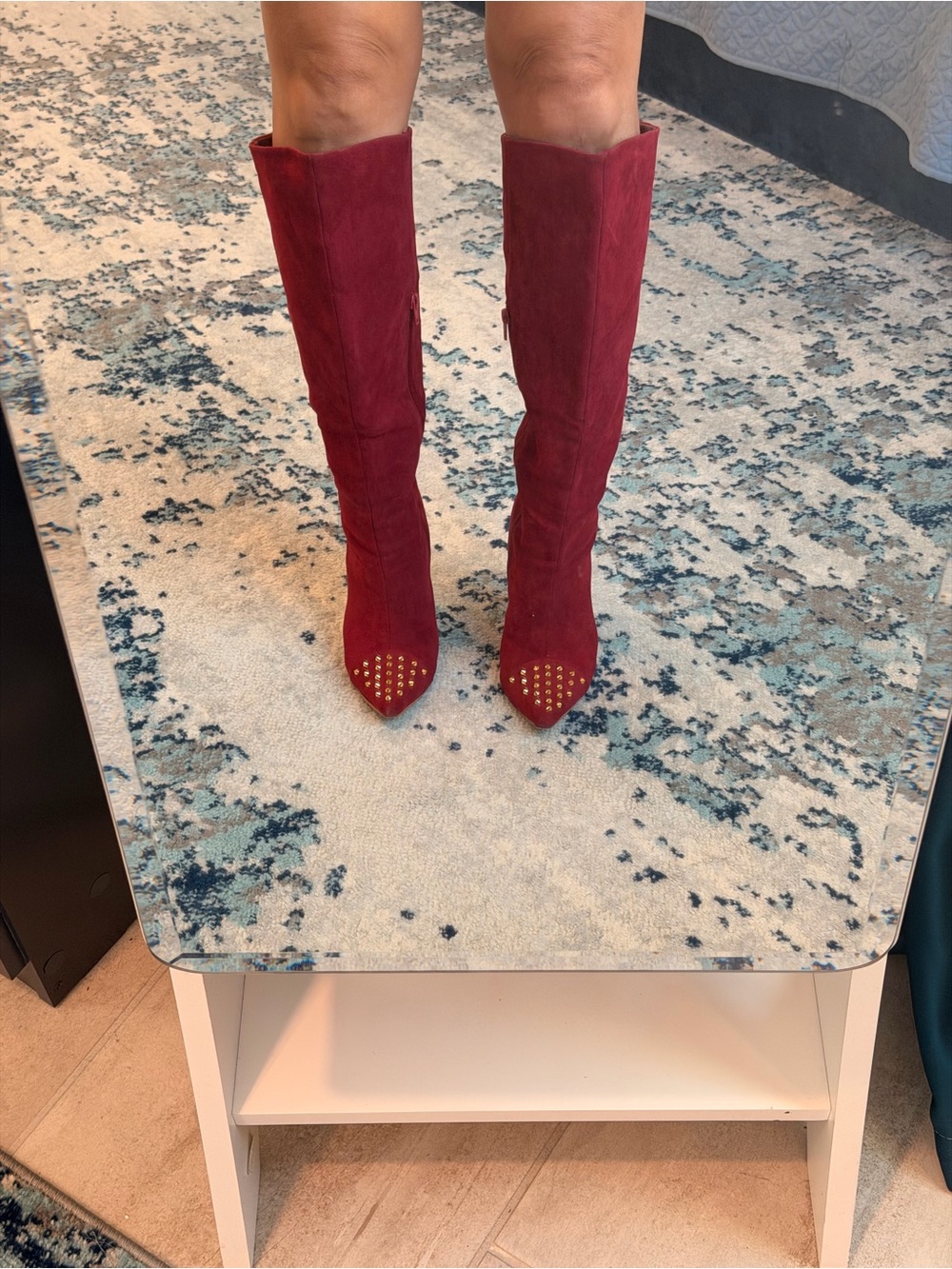 Shoe Dazzle Burgundy Suede Over-the-Knee Studded Pointed Boots